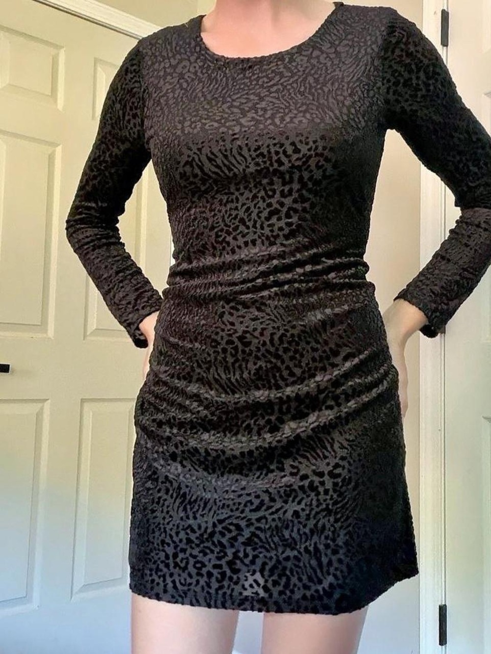 Black Velvet Animal Print Mini Dress